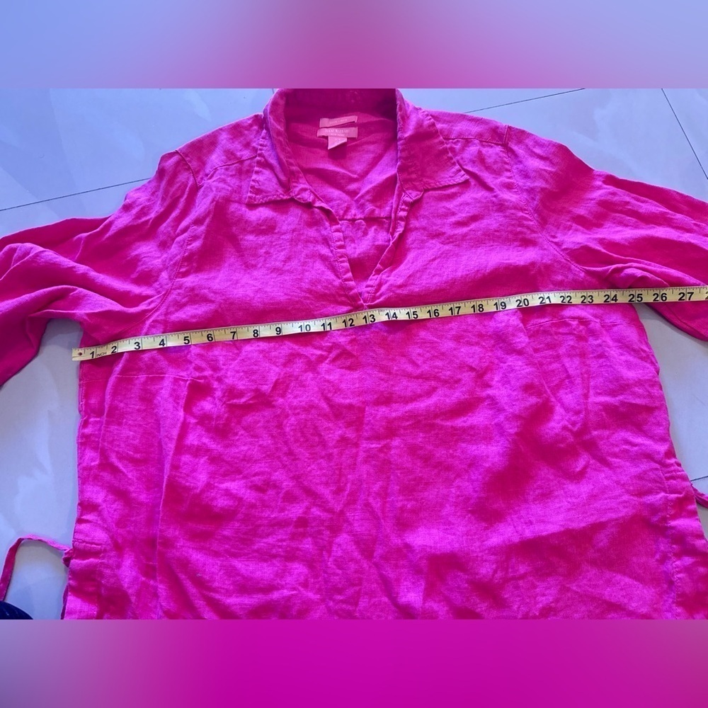 Linen! Ladies Isaac Mizrahi Pink Berry Linen Top-Size 1X tie - Picture 10 of 16